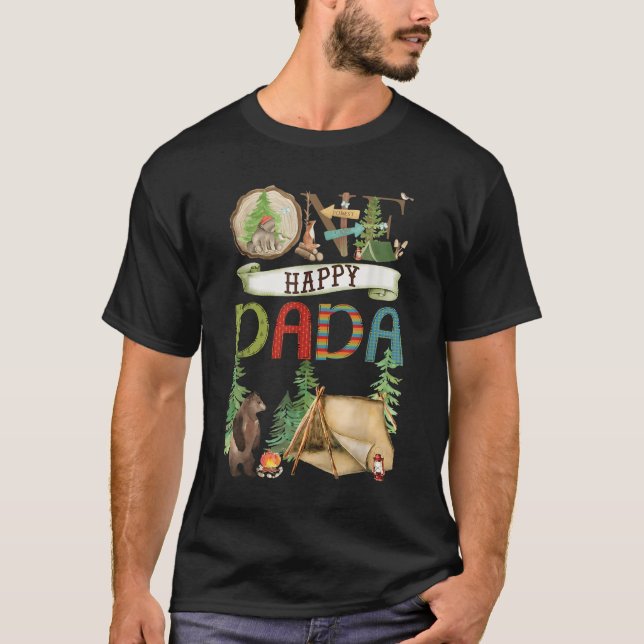 Camiseta One Happy Dada Camper First Birthday Camng Bear  (Frente)