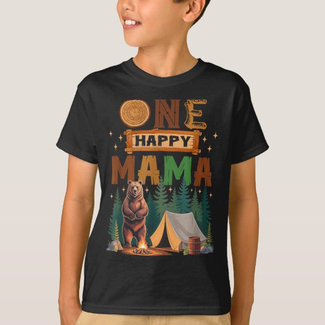 Camiseta One Happy Mama Camper 1st Birthday Camng Bear  (Frente)