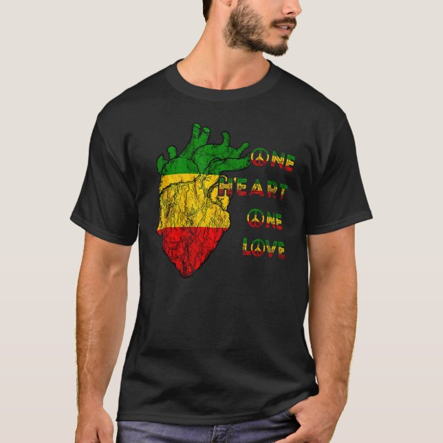 Camiseta One Heart One Love Rasta Reggae Peace Rastafarian (Frente)