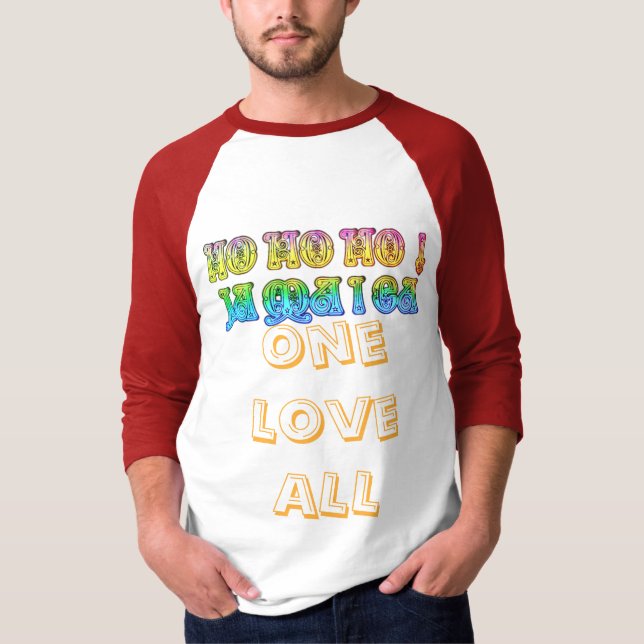 Camiseta One Love All HoHo Jamaica Feliz Cores de Natal (Frente)