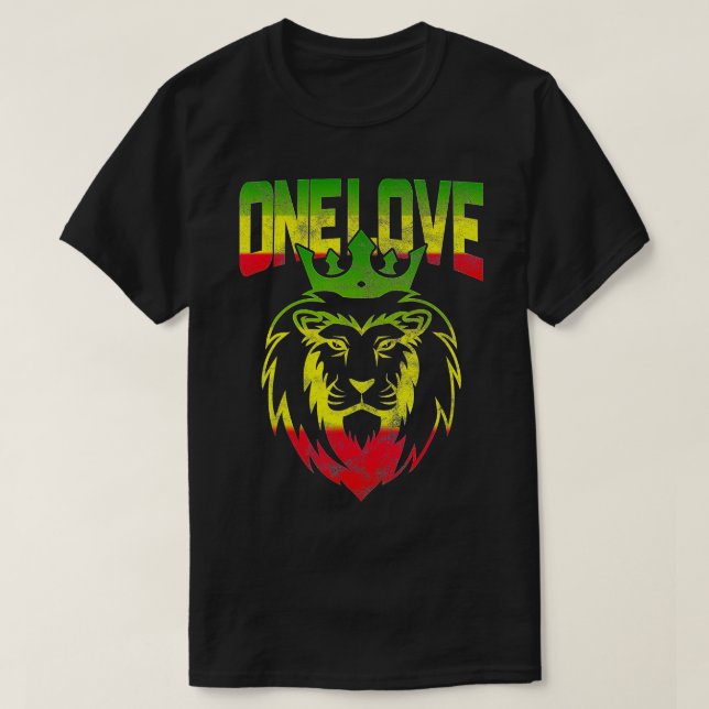 Camiseta One Love Rasta Lion Jamaican Orgae Reggae African (Frente do Design)