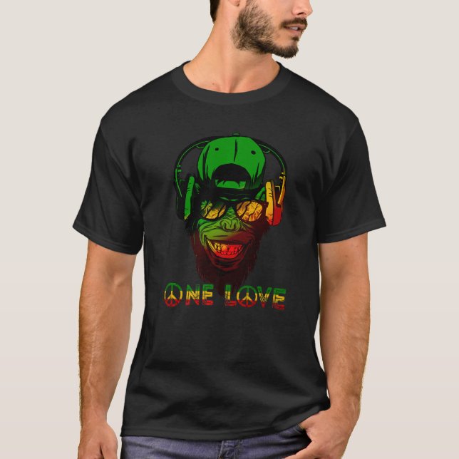 Camiseta One Love Rasta Reggae Monkey Hippie Rastafarian Go (Frente)