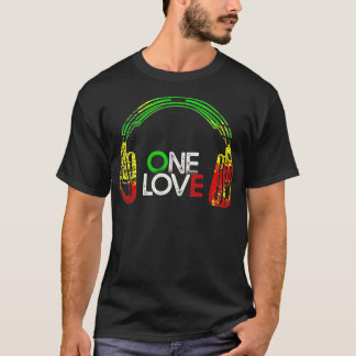 Camiseta One Love Rastafarian Fones de ouvido Reggae Jamaic