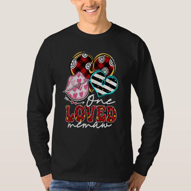 Camiseta One Loved Memaw Kissing Red Plaid Heart Valentine' (Frente)