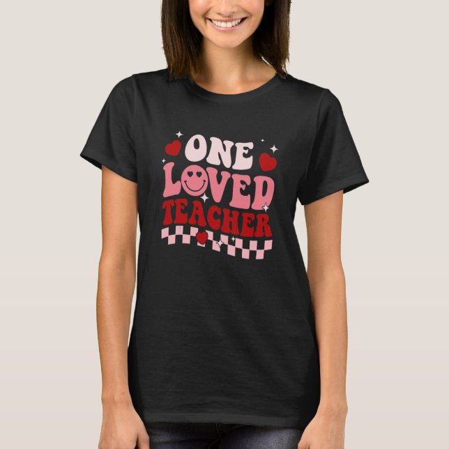 Camiseta One Loved Teacher Groovy Retro Happy Valentines Da (Frente)