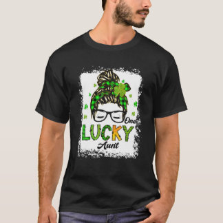 Camiseta One Lucky Aunt Messy Bun Hair Bleached Saint Patri