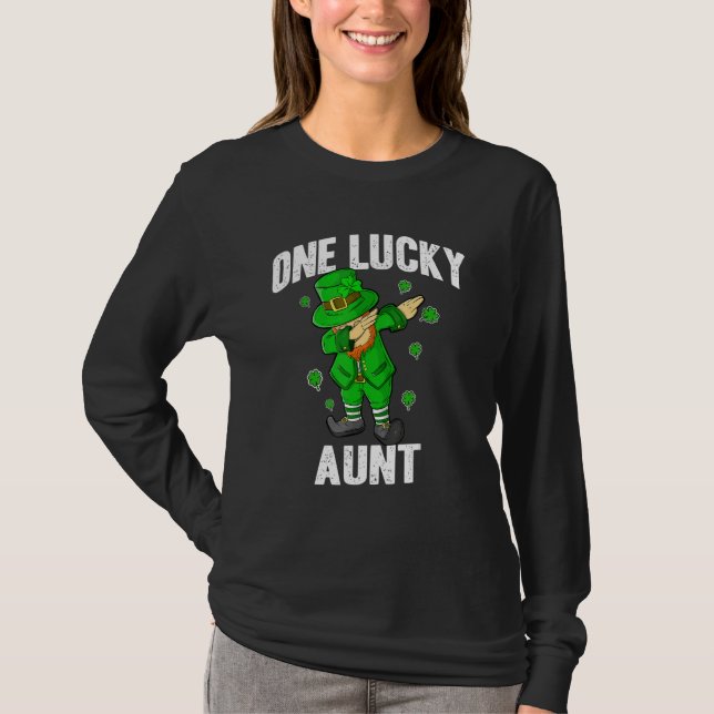 Camiseta One Lucky Aunt St Patricks Day Dabbing Leprechaun  (Frente)