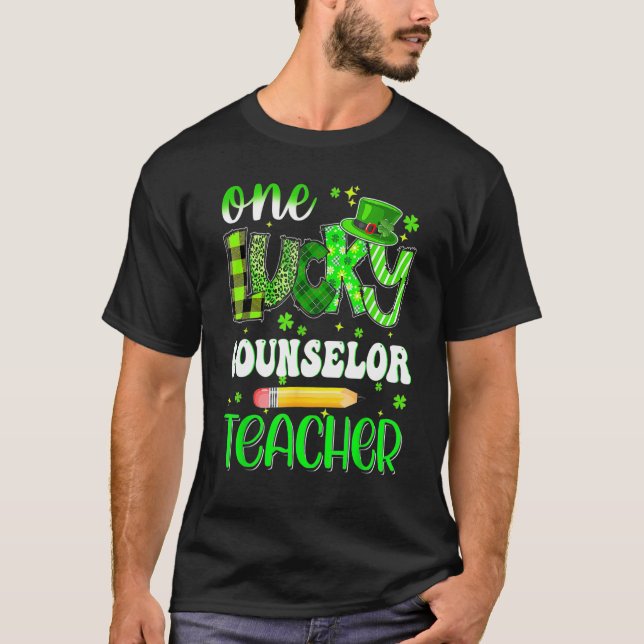 Camiseta One Lucky Counselor Teacher Pencil Shamrock St Pat (Frente)