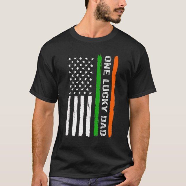Camiseta One Lucky Dad Irish American Flag Ireland St Patri (Frente)