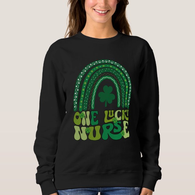 Camiseta One Lucky Nurse Groovy Retro Rainbow St Patricks D (Frente)