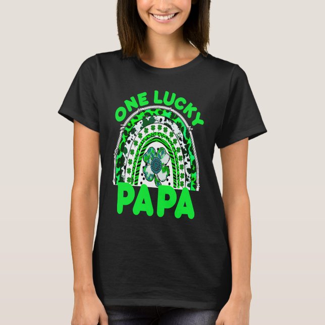 Camiseta One Lucky Papa Good Luck Green Rainbow Shamrock Le (Frente)