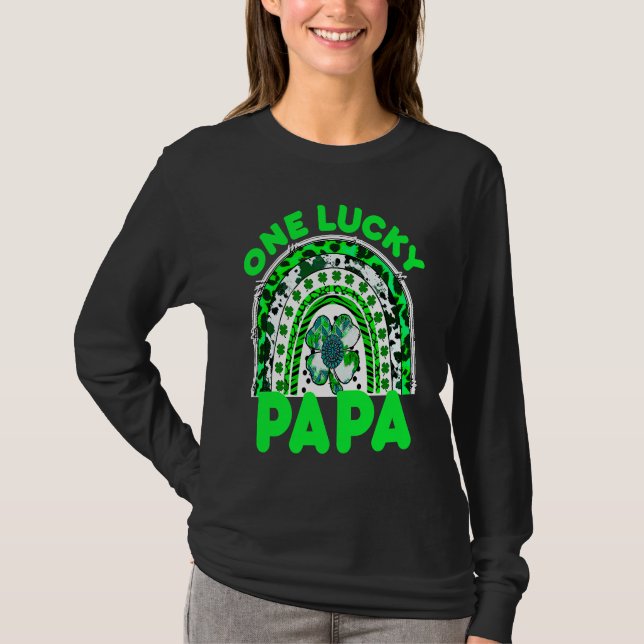 Camiseta One Lucky Papa Good Luck Green Rainbow Shamrock Le (Frente)