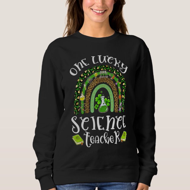 Camiseta One Lucky Science Teacher Leopard Rainbow St Patri (Frente)
