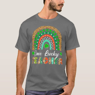 Camiseta One Lucky Teacher Shamrock Rainbow Leopard St