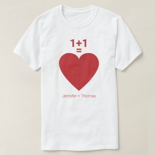 Camiseta One Plus One Igual a Love, Red Heart, Personal Nam