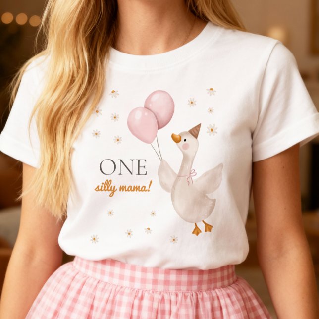 Camiseta One Silly Mama Goose Spring Party Farm Birthday (Criador carregado)