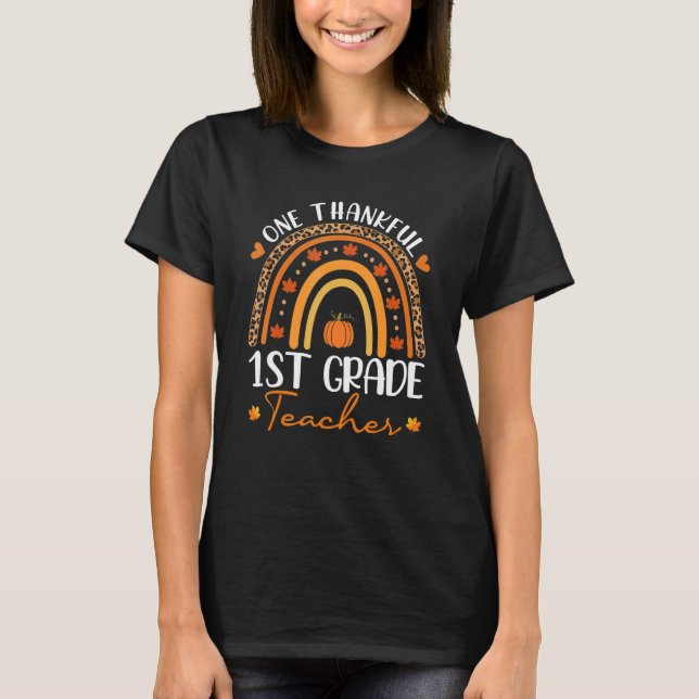 Camiseta One Thankful 1st Grade Teacher Rainbow Leopard Tha (Frente)