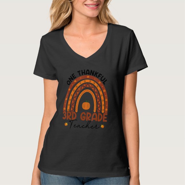 Camiseta One Thankful 3rd Grade Teacher Rainbow Thanksgivin (Frente)