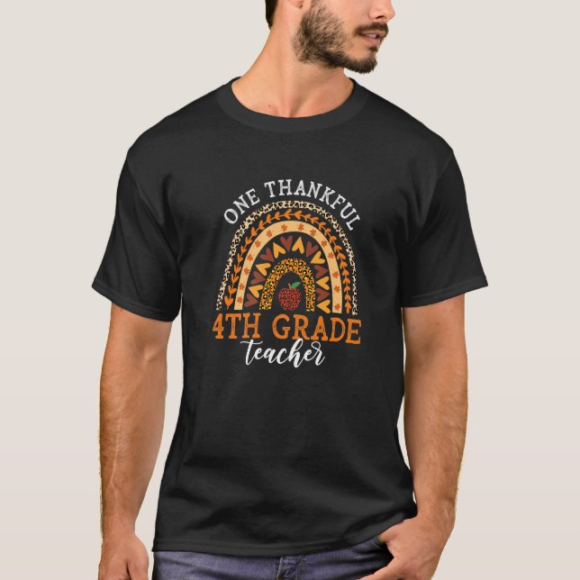 Camiseta One Thankful 4th Grade Teacher Thanksgiving Leopar (Frente)