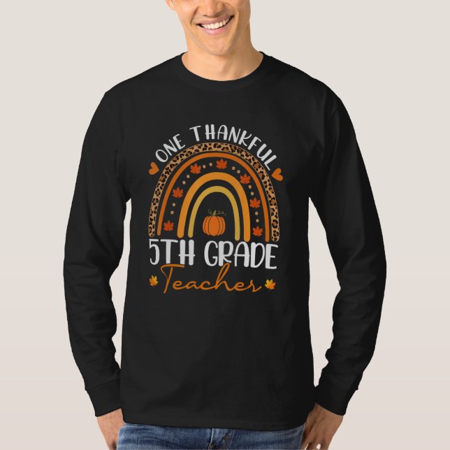Camiseta One Thankful 5th Grade Teacher Rainbow Leopard Tha (Frente)