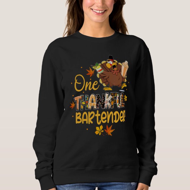 Camiseta One Thankful Bartender Turkey Pilgrim Hat Thanksgi (Frente)