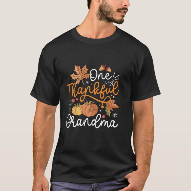 Camiseta One Thankful Grandma Happy Thaksgiving Pumpkin Fal (Frente)