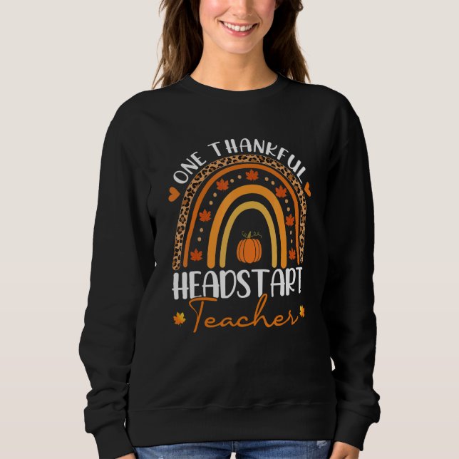 Camiseta One Thankful Headstart Teacher Rainbow Leopard Tha (Frente)