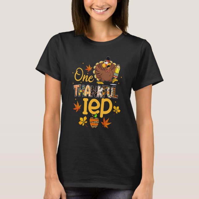 Camiseta One Thankful IEP Turkey Pilgrim Hat Thanksgiving (Frente)