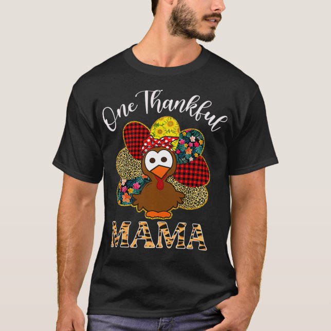 Camiseta One Thankful Mama , Turkey Leopard Thanksgiving  (Frente)