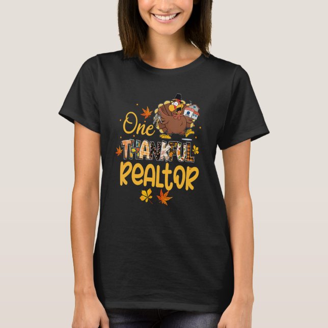 Camiseta One Thankful Realtor Turkey Pilgrim Hat Thanksgivi (Frente)