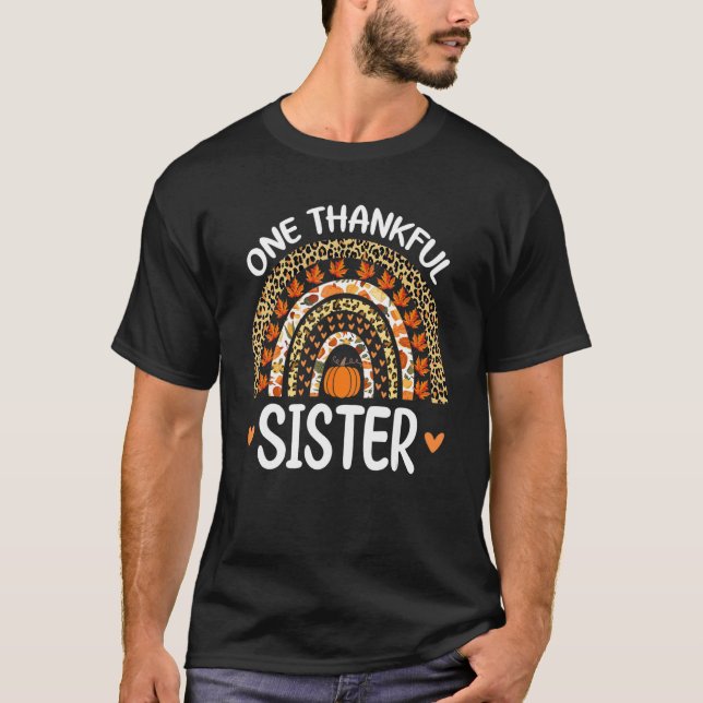 Camiseta One Thankful Sister Thanksgiving Rainbow Leopard F (Frente)