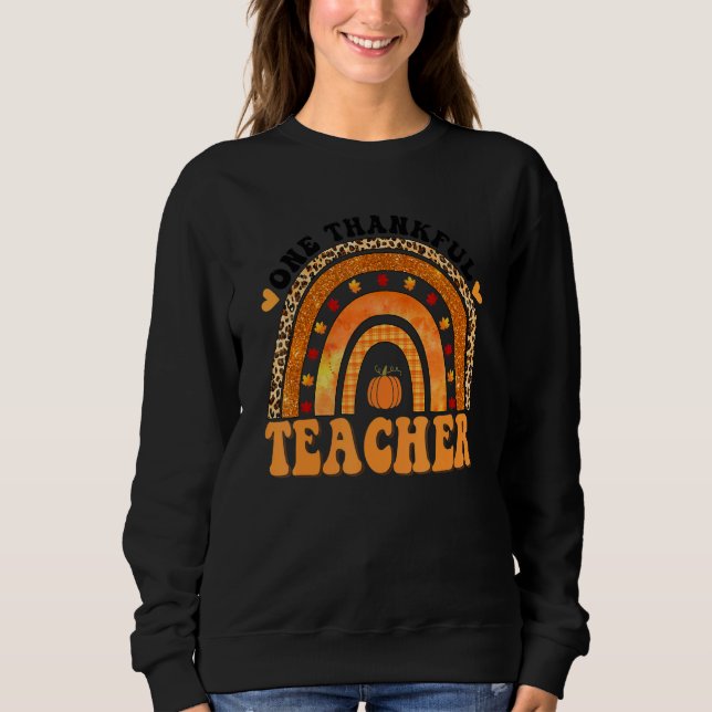 Camiseta One Thankful Teacher Rainbow Leopard Groovy Teache (Frente)