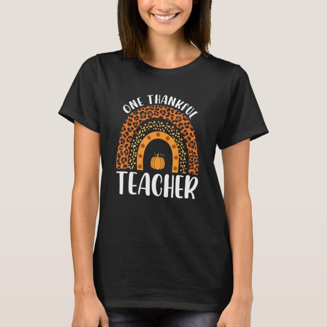 Camiseta One Thankful Teacher Rainbow Leopard Groovy Teache (Frente)