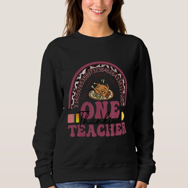 Camiseta One Thankful Teacher Thanksgiving Rainbow Leopard  (Frente)