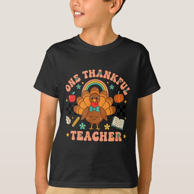 Camiseta One Thankful Teacher Thanksgiving Turkey Cute Penc (Frente)