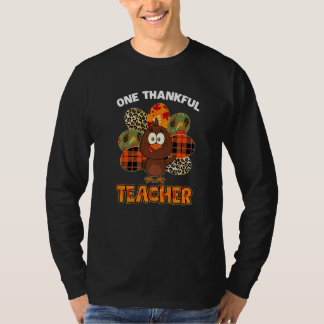 Camiseta One Thankful Teacher Turkey Leopard Autumn Thanksg