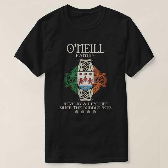 Camiseta O'Neill Family Ireland apelido irlandês flag shamr (Frente do Design)