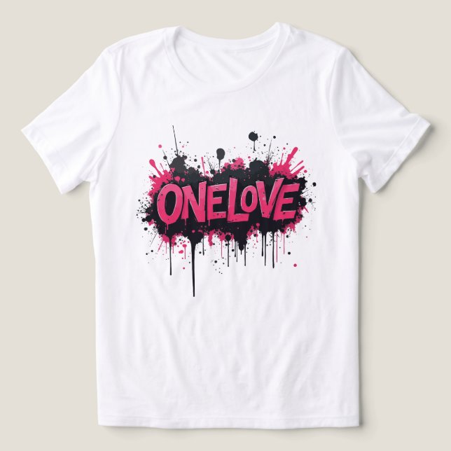Camiseta "ONELOVE" rosa quente do grafite (Design frontal)