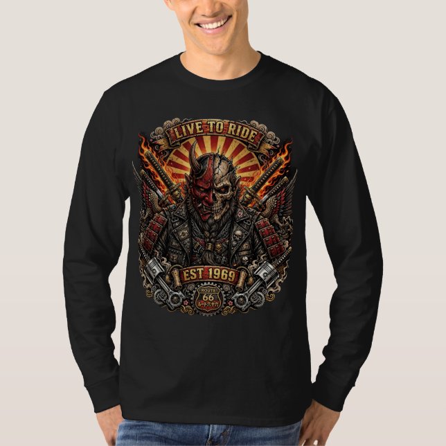Camiseta Oni Biker Samurai , Viva para Andar de Samurai Oni (Frente)