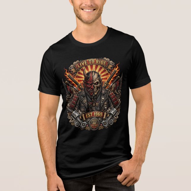 Camiseta Oni Biker Samurai , Viva para Andar de Samurai Oni (Frente)