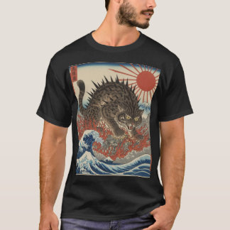 Camiseta Oni Cat Surging Waves Ukiyo-e Sunrise