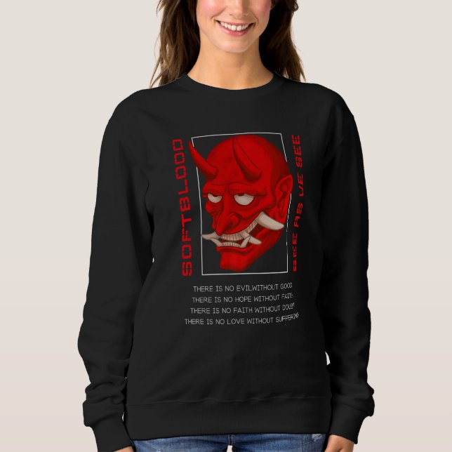 Camiseta Oni Demon Japan Mask Black Red Designer (Frente)