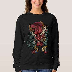 Camiseta Oni Mask Japonês Devil Face Ao Estilo Da Rua Japão