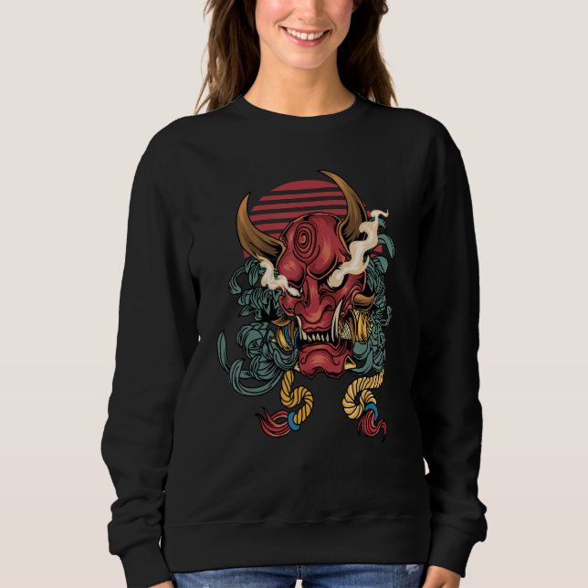 Camiseta Oni Mask Japonês Devil Face Ao Estilo Da Rua Japão (Frente)