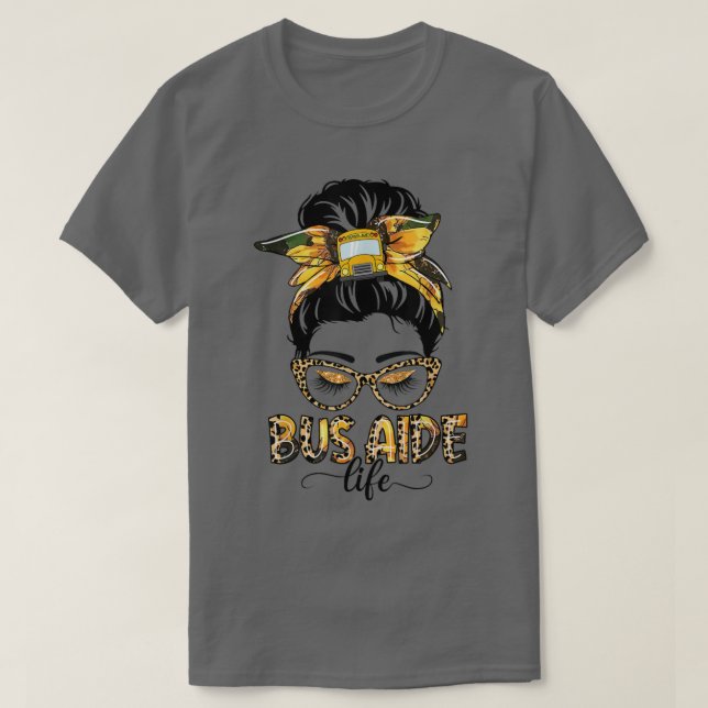 Camiseta Ônibus Aide Life Messaging Bun Sunflower Leopard B (Frente do Design)
