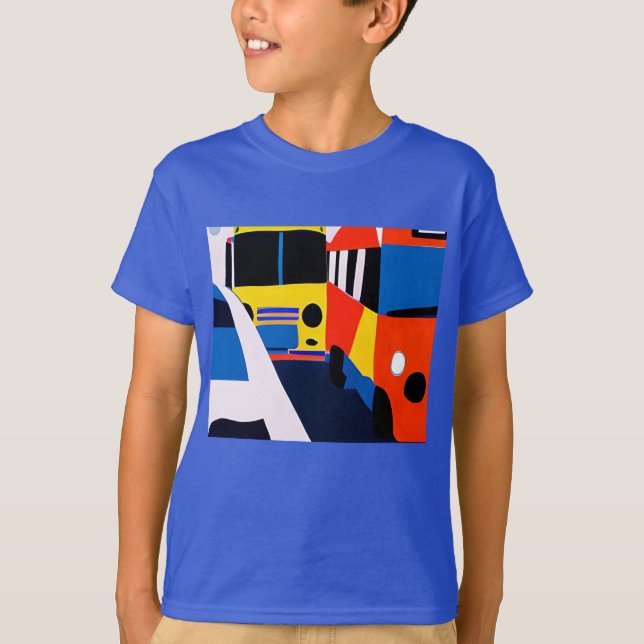 Camiseta Ônibus em cores primárias (Frente)