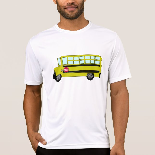 Camiseta Ônibus Escolar Amarelo com Placa de Parada (Frente)