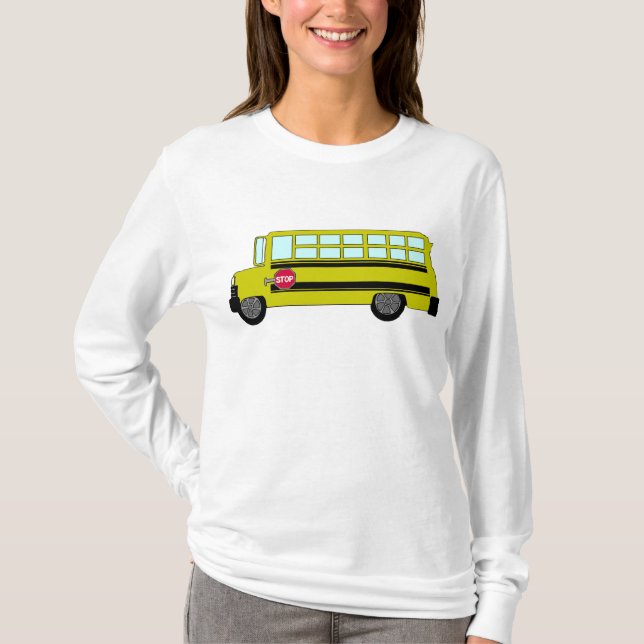 Camiseta Ônibus Escolar Amarelo com Placa de Parada (Frente)