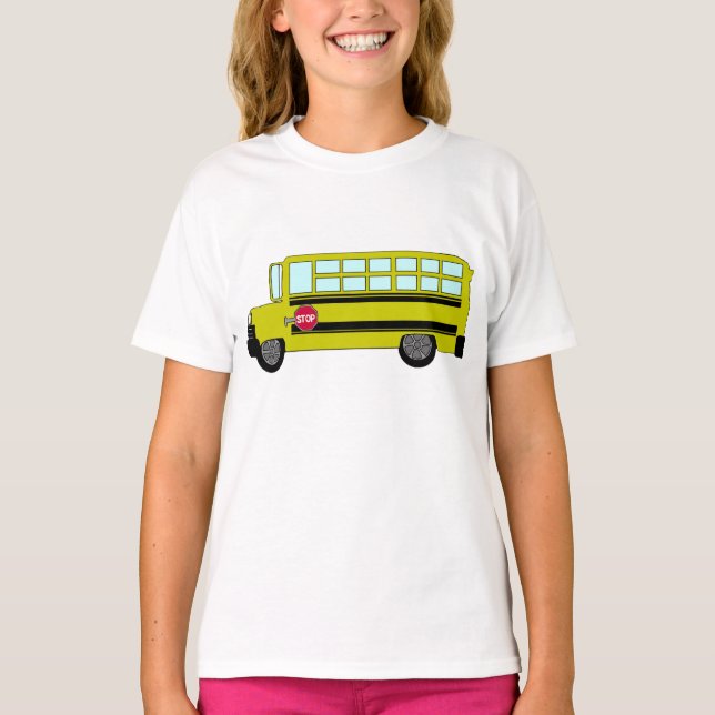 Camiseta Ônibus Escolar Amarelo com Placa de Parada (Frente)