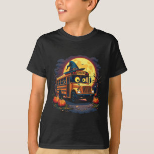 Camiseta Ônibus escolar de Halloween com chapéu de bruxa e